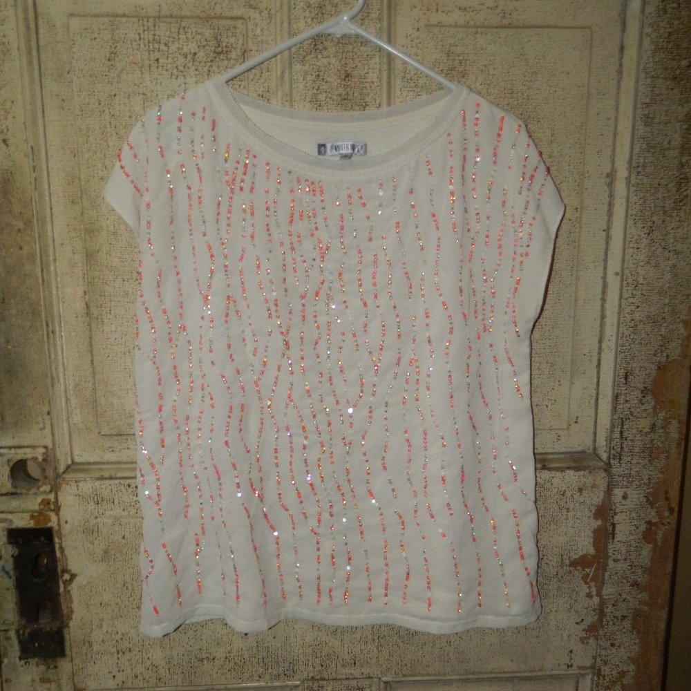 Jennifer Lopez Women’s Cream Sleeveless Beaded Blouse Size XL  (C16)